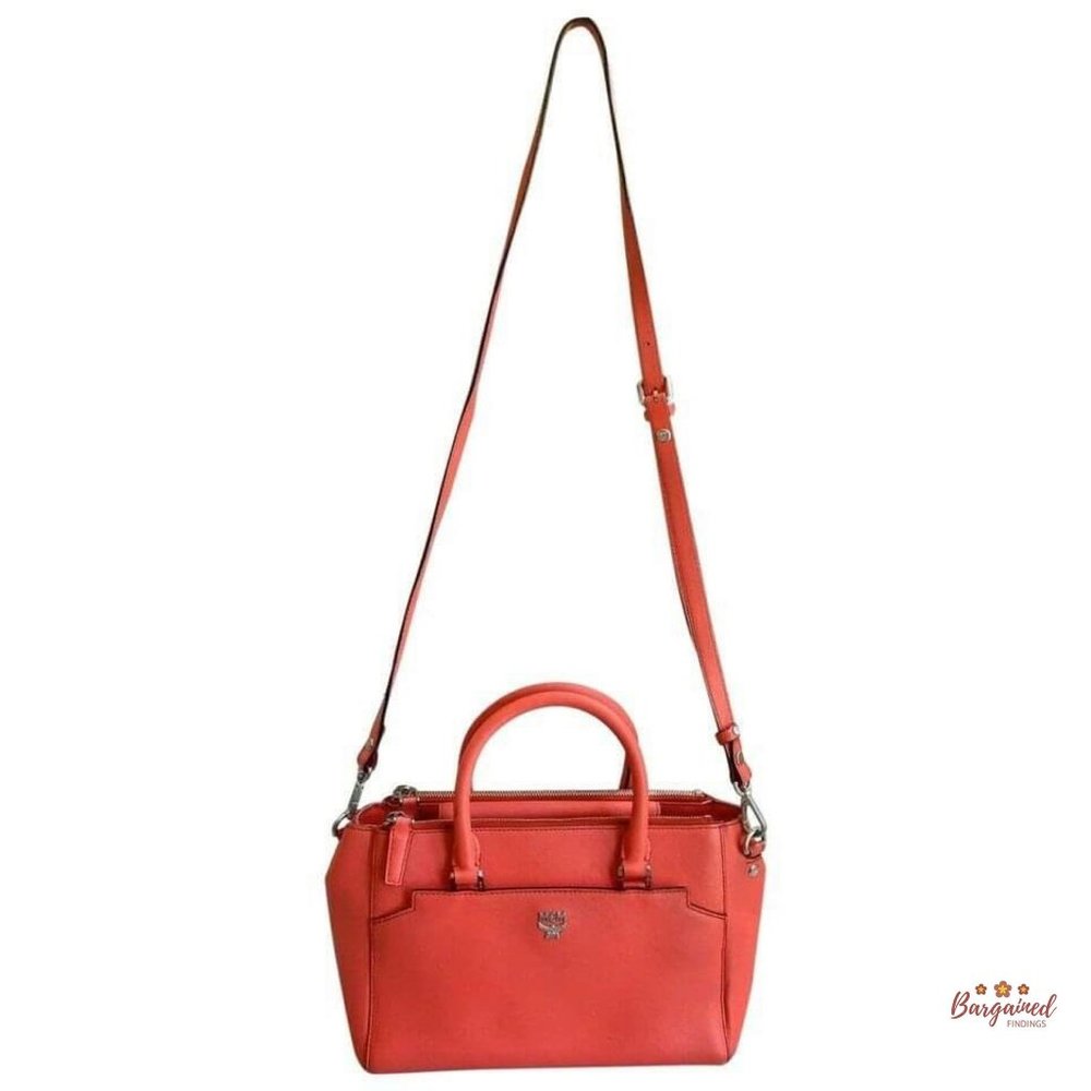 Authentic MCM Poppy Red Saffiano Leather Satchel/Shoulder Bag